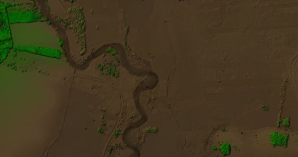 Digital terrain elevation model of a site showing land contours